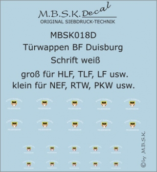 Türwappen BF Duisburg groß und klein, Schrift weiß MBSK018D