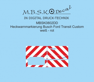 Heckwarnmakierungen DIN 30710 Weiß-Rot für Ford Transit Custom Basis Busch MBSK802DD