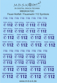 Feuer-Notfall Feuerwehr 112 Symbole -Blau- Premium Digitaldruck Decal MBSK047DD