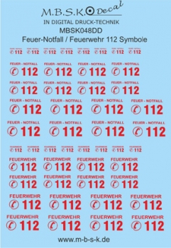 Feuer-Notfall Feuerwehr 112 Symbole -Rot- Premium Digitaldruck Decal MBSK048DD