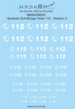 Hörer 112 Symbole/Schriftzüge Version 2 -Weiß- Premium Digitaldruck Decal MBSK056DD