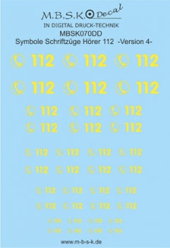 Hörer 112 Symbole/Schriftzüge Version 4 -Hellgelb- Premium Digitaldruck Decal MBSK070DD