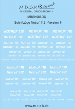 Notruf 112 Schriftzüge Version 1 -Weiß- Premium Digitaldruck Decal MBSK086DD