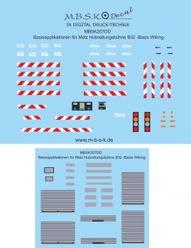 Basisapplikationen für Metz Hubrettungsbühne B32 -Basis Wiking- Digitaldruck Decal MBSK207DD