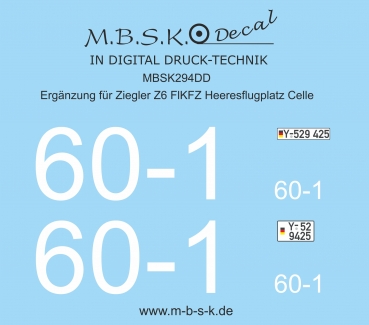 Ergänzung Decal für Z6 FlKfz Heeresflugplatz Celle 60-1 Premium Digitaldruck Decal MBSK294DD
