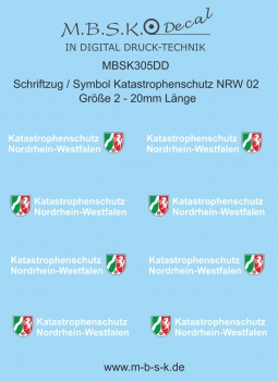 Schriftzug-Symbol Katastrophenschutz NRW 02 -Schrift weiß- Größe 2, 12,5mm Länge Premium Digitaldruck Decal MBSK305DD