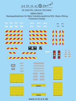 Basisapplikationen für Metz Hubrettungsbühne B32 Frankreich Design -Basis Wiking- Premium Digitaldruck Decal MBSK328DD