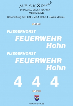 Beschriftung für FLKFZ Z8-1 Hohn 4 -Basis Merlau- Premium Digitaldruck Decal MBSK350DD