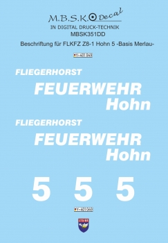 Beschriftung für FLKFZ Z8-1 Hohn 5 -Basis Merlau- Premium Digitaldruck Decal MBSK351DD