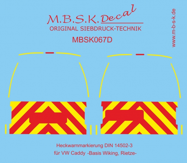 Heckwarnmarkierungen DIN 14502-3 VW Caddy Basis Wiking, Rietze- MBSK067D