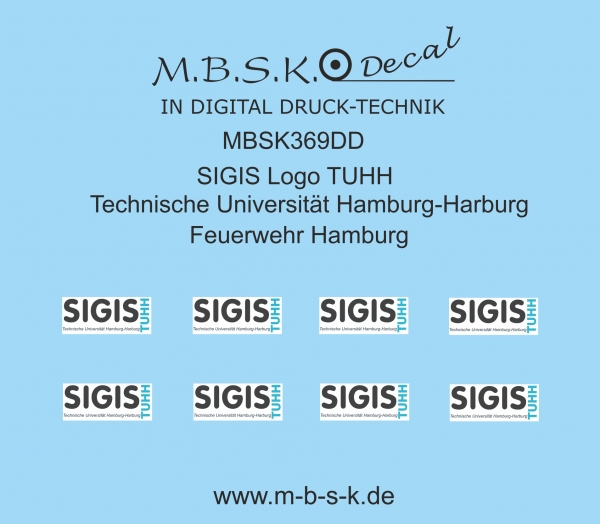 SIGIS Logo TUHH, Technische Universität Hamburg Harburg, Feuerwehr Hamburg Premium Digitaldruck Decal MBSK369DD