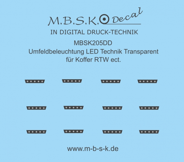 Umfeldbeleuchtung LED Technik Transparent für Koffer RTW ect. Premium Digitaldruck Decal MBSK205DD