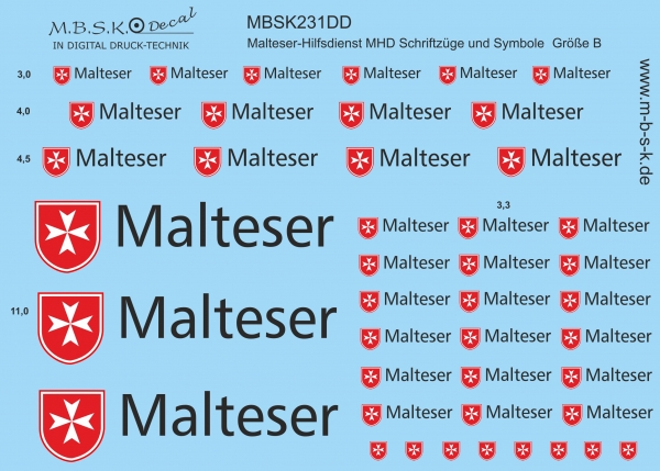 Schriftzüge-Symbole Malteser Hilsdienst -MHD- Größe B Premium Digitaldruck Decal MBSK231DD