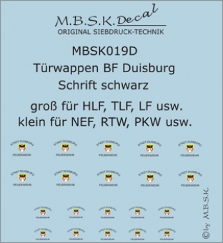 Türwappen BF Duisburg groß und klein,Schrift schwarz MBSK019D