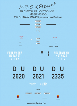 Beschriftung für NAW MB 409 Feuerwehr Duisburg MBSK1065DD