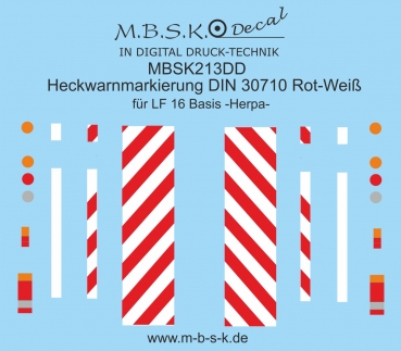 Heckwarnmakierungen DIN 30710 Rot-Weiß LF16 Basis -Herpa- MBSK213DD
