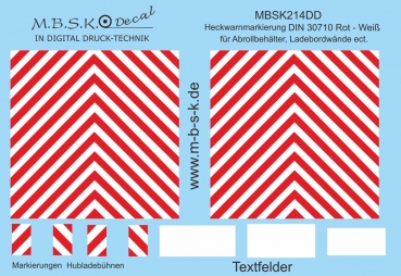 Heckwarnmarkierungen DIN 30710 Rot-Weiß für Abrollbehälter, Ladebordwände ect. MBSK214DD