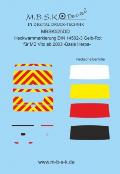MB Vito ab 2003 -Basis Herpa-Heckwarnmarkierug DIN 14502-3 Hellgelb - Rot MBSK525DD