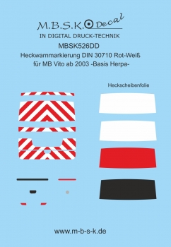 MB Vito ab 2003 -Basis Herpa-Heckwarnmarkierug DIN 30710-3 Rot-Weiß MBSK526DD