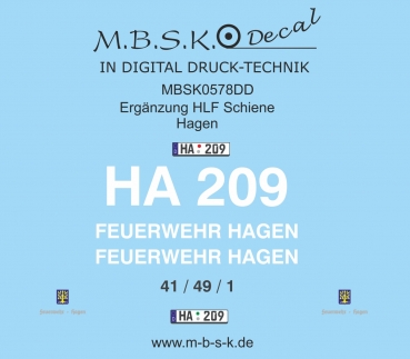 Ergänzung zu HLF Schiene Hagen Basis Decal (MBSK570DD) RMM Bausatz 05.003.042 MBSK578DD