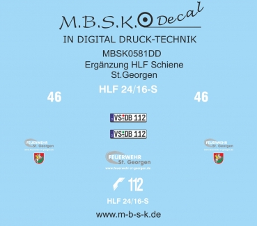 Ergänzung zu HLF Schiene St Georgen Basis Decal (MBSK570DD) RMM Bausatz 05.003.042 MBSK581DD