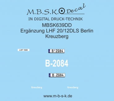 Ergänzung für LHF 20/12 DLS FW Berlin Kreuzberg / MBSK Decal MBSK488DD und Merlau Bausatz 05.003.141 MBSK639DD