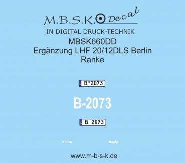 Ergänzung für LHF 20/12 DLS FW Berlin Ranke  / / MBSK Decal MBSK488DD und Merlau Bausatz 05.003.141 MBSK660DD