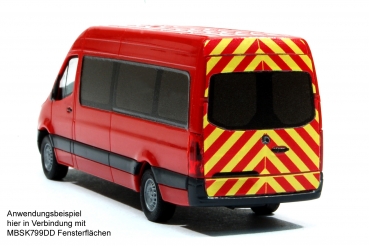 Heckwarnmakierungen DIN 14502-3 Hellgelb-Rot für MB Sprinter Bus/Kasten 2018 Basis Herpa u. Busch Premium Digitaldruck MBSK719DD