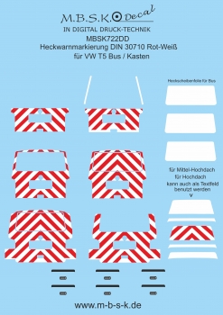 Heckwarnmakierungen DIN 30710 Rot/Weiß für VW T5 Bus /Kasten Premium Digitaldruck MBSK722DD