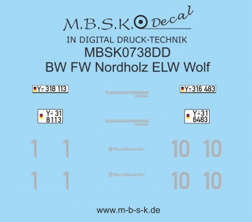 Beschriftung für BW FW Nordholz ELW Wolf Basis Arsenal M MBSK738DD