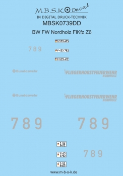 Beschriftung für BW FW Nordholz FLKFZ Z6 Basis Arsenal M MBSK739DD
