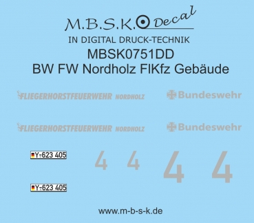 Beschriftung für BW FW Nordholz FLKFZ MAN TG M 4x4 Gebäudeschutz Basis Arsenal M MBSK751DD