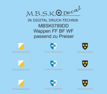 Wappen FF BF WF passend zu Preiser MBSK789DD