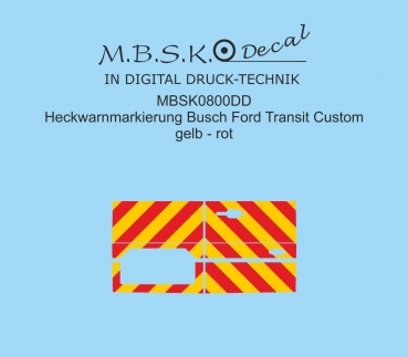 Heckwarnmakierungen DIN 14502-3 Gelb-Rot für Ford Transit Custom Basis Busch MBSK800DD