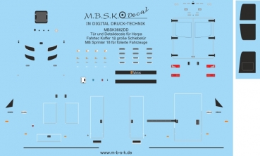 Tür und Detaildecals für Herpa Fahrtec Koffer 18 große Schiebetür MB Sprinter 18 folierte Fahrzeuge MBSK882DD