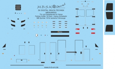 Tür und Detaildecals für Herpa Fahrtec Koffer 18 Dreh+kleine Schiebetür MB Sprinter 18 lackierte Fahrzeuge MBSK885DD
