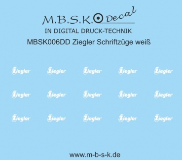 Ziegler Schriftzüge -weiß- Premium Digitaldruck Decal MBSK006DD