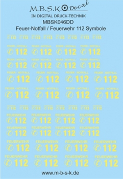 Feuer-Notfall Feuerwehr 112 Symbole -Hellgelb- Premium Digitaldruck Decal MBSK046DD