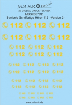 Hörer 112 Symbole/Schriftzüge Version 2 -Gelb- Premium Digitaldruck Decal MBSK057DD