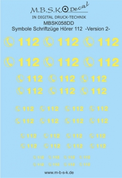 Hörer 112 Symbole/Schriftzüge Version 2 -Hellgelb- Premium Digitaldruck Decal MBSK058DD