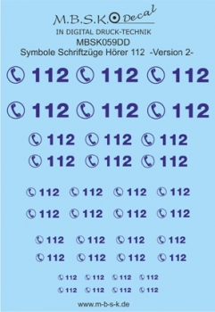 Hörer 112 Symbole/Schriftzüge Version 2 -Blau- Premium Digitaldruck Decal MBSK059DD