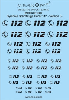 Hörer 112 Symbole/Schriftzüge Version 3 -Schwarz- Premium Digitaldruck Decal  MBSK061DD