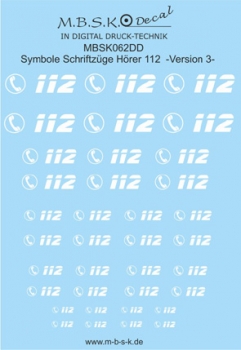 Hörer 112 Symbole/Schriftzüge Version 3 -Weiß- Premium Digitaldruck Decal  MBSK062DD