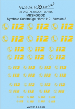 Hörer 112 Symbole/Schriftzüge Version 3 -Gelb- Premium Digitaldruck Decal MBSK063DD