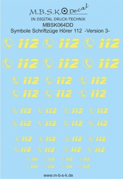 Hörer 112 Symbole/Schriftzüge Version 3 -Hellgelb- Premium Digitaldruck Decal MBSK064DD