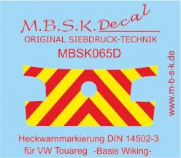 Heckwarnmarkierungen DIN 14502-3 Fluo Leuchtgelb/Rot für VW Touareg Basis -Wiking- Siebdruckdecal MBSK065D