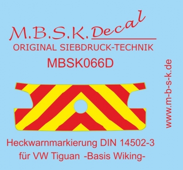 Heckwarnmarkierungen DIN 14502-3 Fluo Leuchtgelb/Rot VW Tiguan Basis -Wiking- Siebdruckdecal MBSK066D