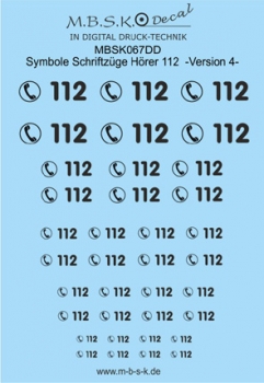 Hörer 112 Symbole/Schriftzüge Version 4 -Schwarz- Premium Digitaldruck Decal  MBSK067DD
