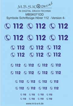 Hörer 112 Symbole/Schriftzüge Version 4 -Blau- Premium Digitaldruck Decal MBSK071DD