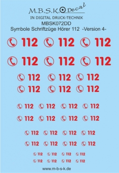 Hörer 112 Symbole/Schriftzüge Version 4 -Rot- Premium Digitaldruck Decal MBSK072DD